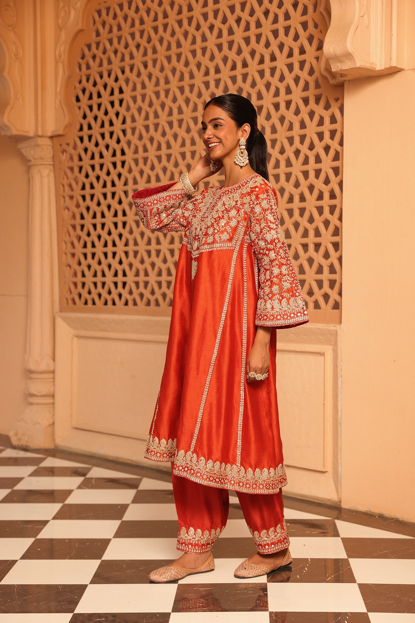 Simran Rajpal In Aiman - Burnt Orange Short Knee Length Choga With Salwar And Odhni