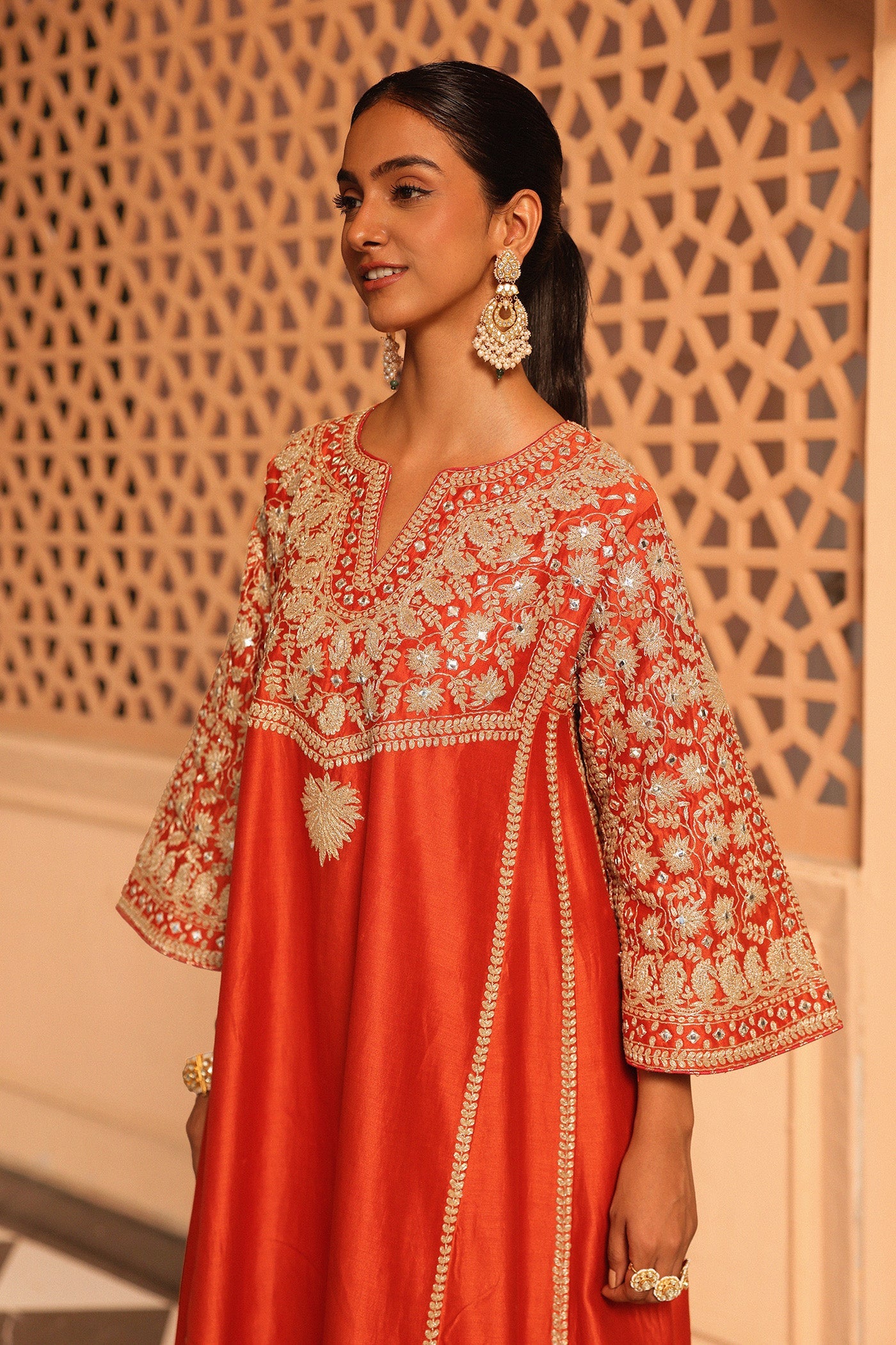 Aiman - Burnt Orange Short Knee Length Choga With Salwar