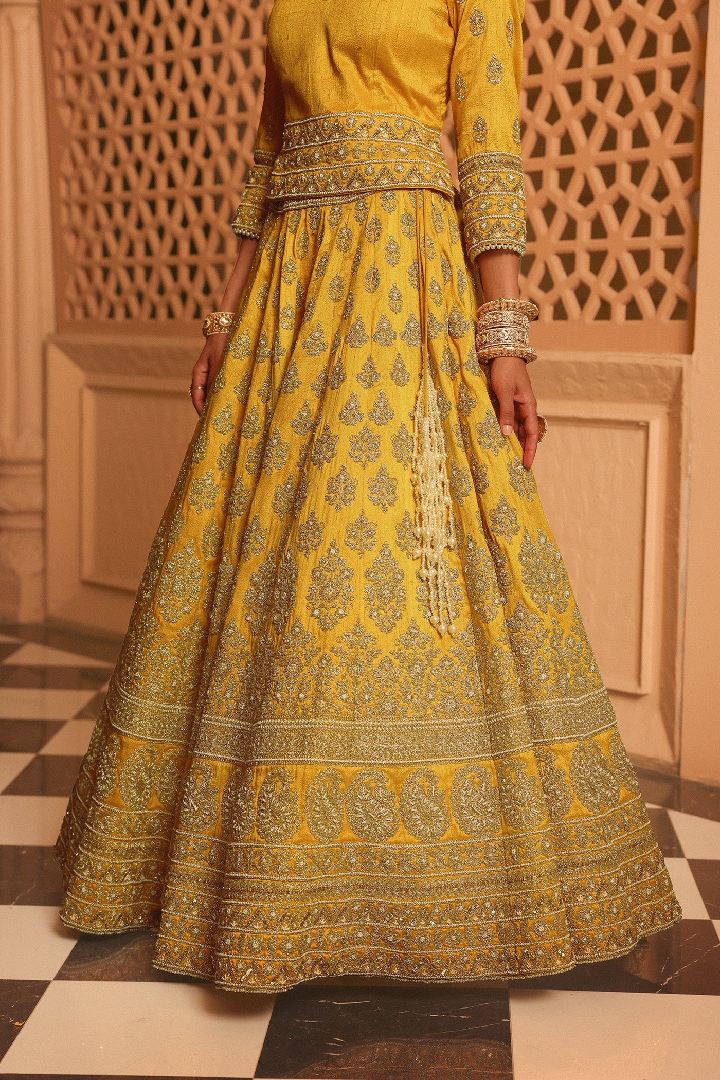 Noorali - Heirloom Mustard Lehenga With Choli And Dupatta