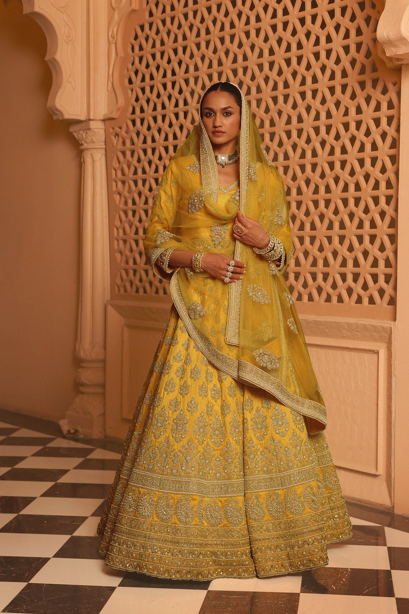 Noorali - Heirloom Mustard Lehenga With Choli And Dupatta