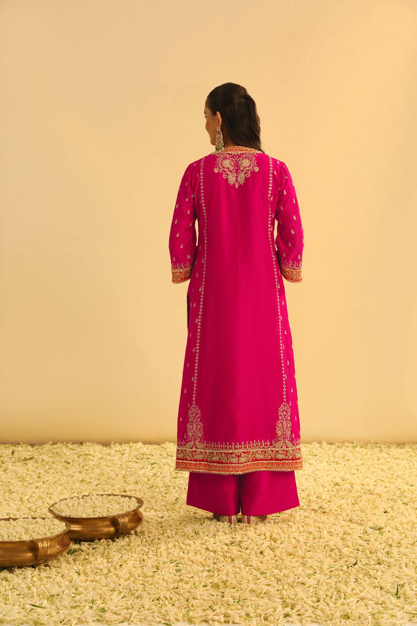 Mayra - Rani Hotpink Long Kurta With Palazzo & Dupatta