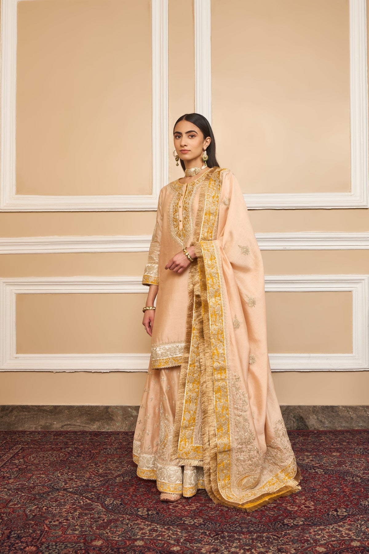 Raina - Rosepink Short Kurta With Sharara And Odhni