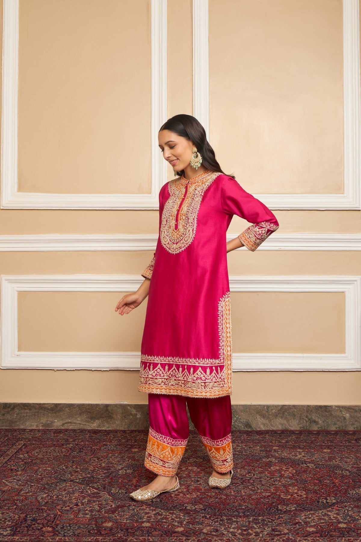 Afsaana - Rani Hotpink Short Kurta With Salwar And Dupatta
