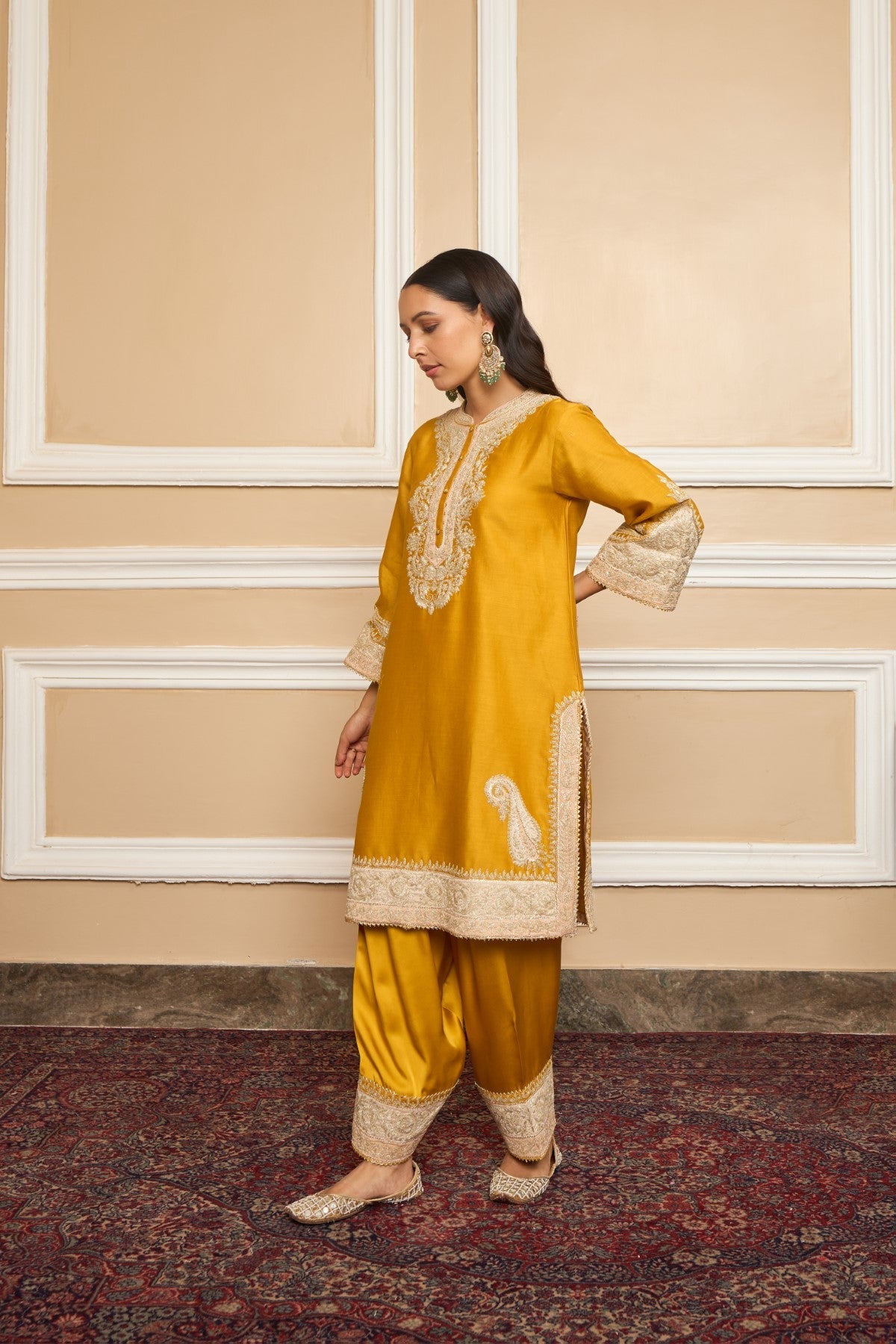 Sabaa - Glaze Mustard Short Kurta With Salwar And Dupatta