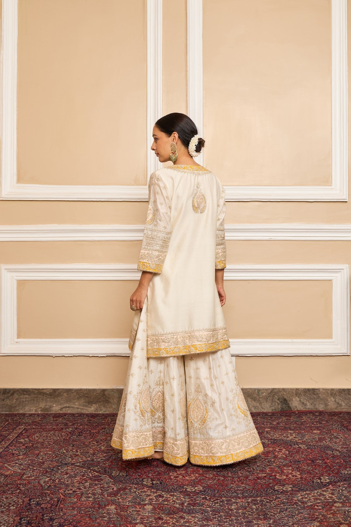 Raina - Daisy Ivory Short Kurta With Sharara And Odhni