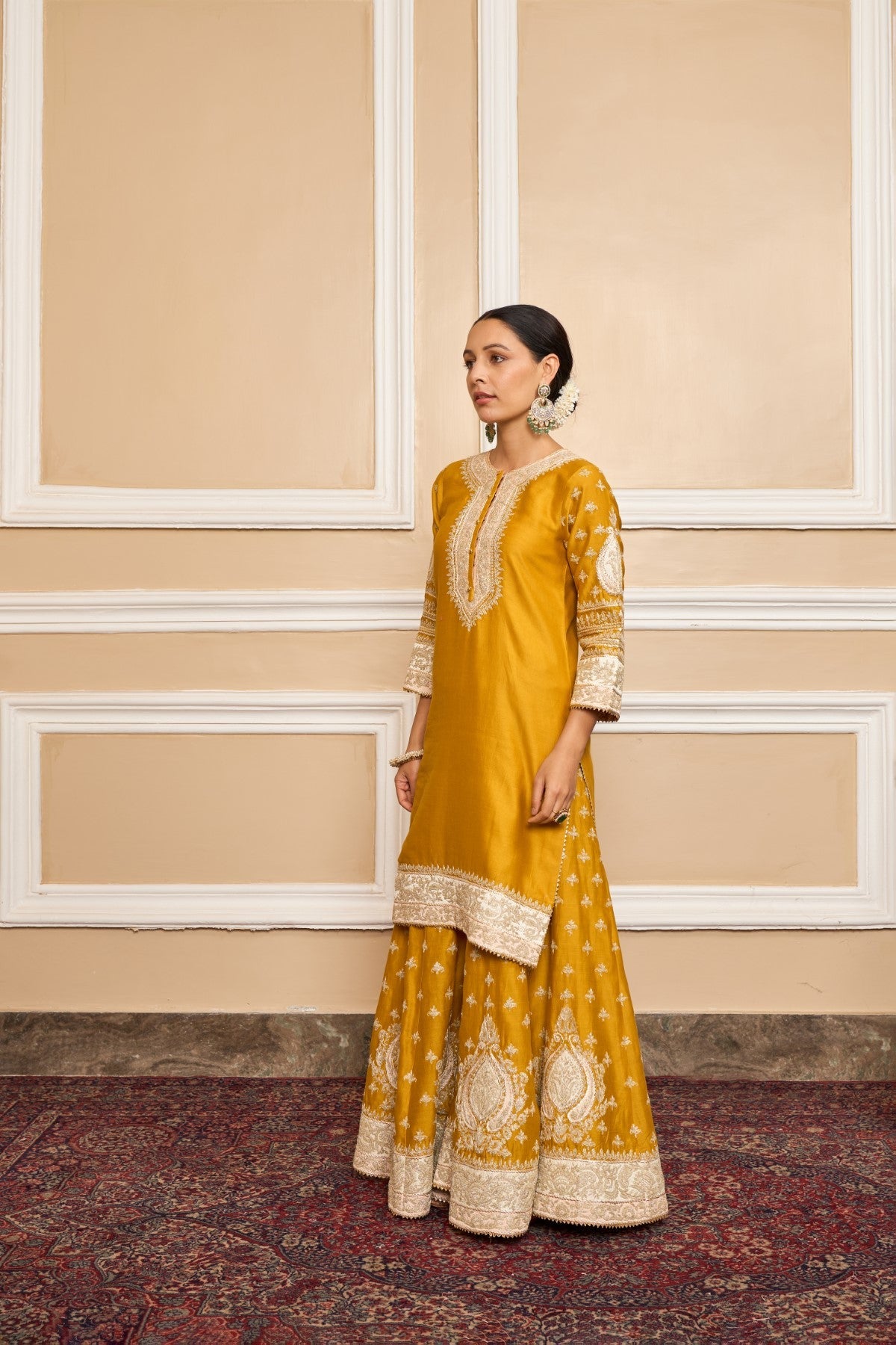 Aashi Wadhwa In Raina - Glaze Mustard Short Kurta With Sharara And Odhni