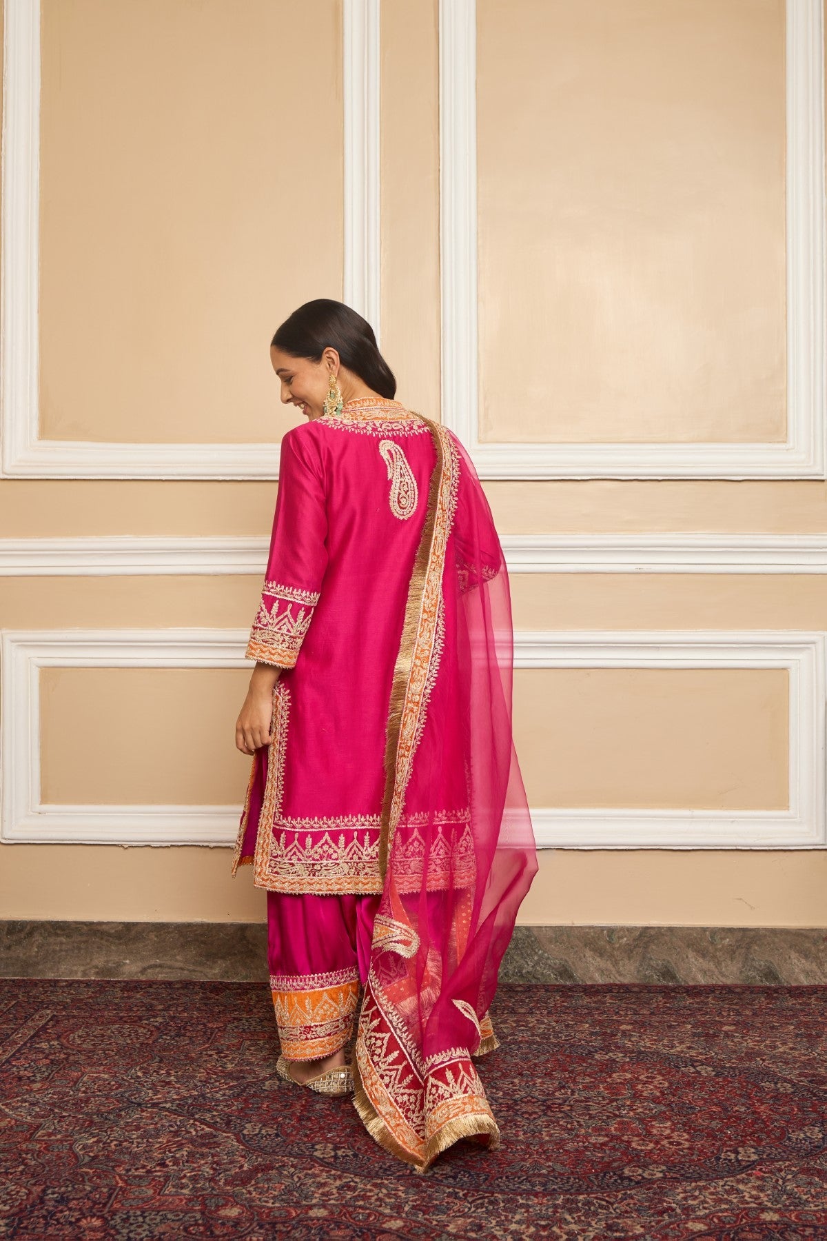 Afsaana - Rani Hotpink Short Kurta With Salwar And Dupatta