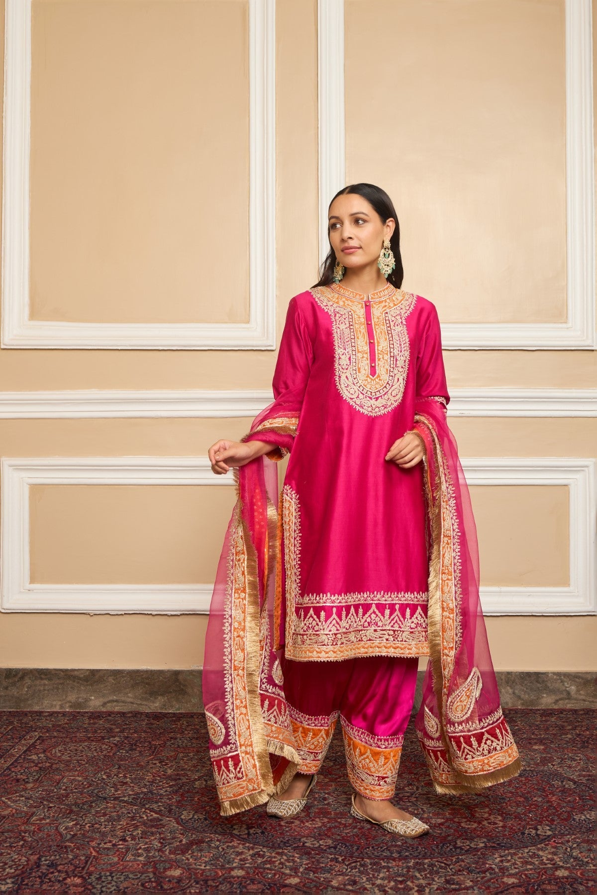 Afsaana - Rani Hotpink Short Kurta With Salwar And Dupatta