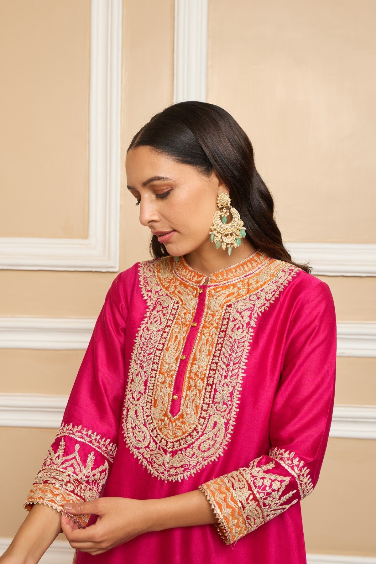 Afsaana - Rani Hotpink Short Kurta With Salwar And Dupatta