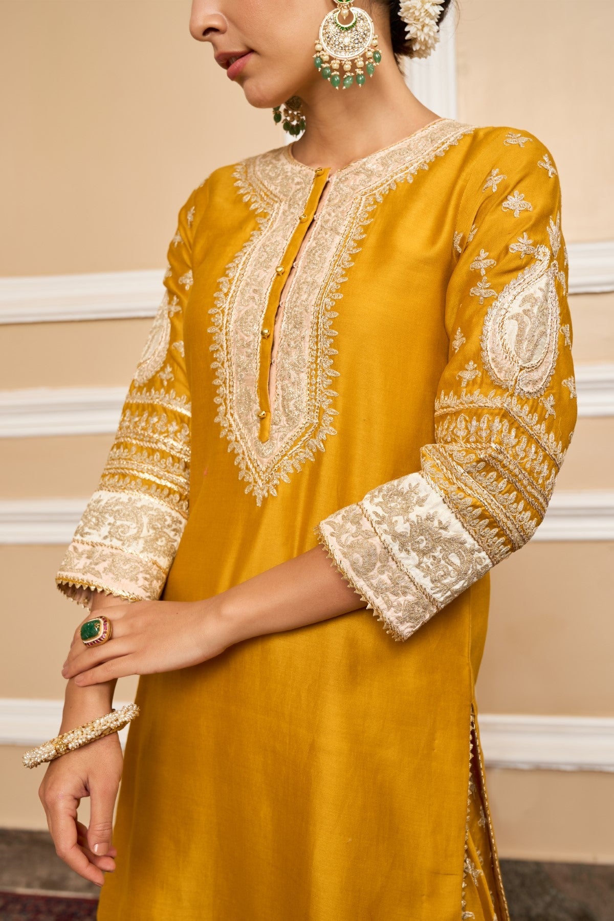 Aashi Wadhwa In Raina - Glaze Mustard Short Kurta With Sharara And Odhni