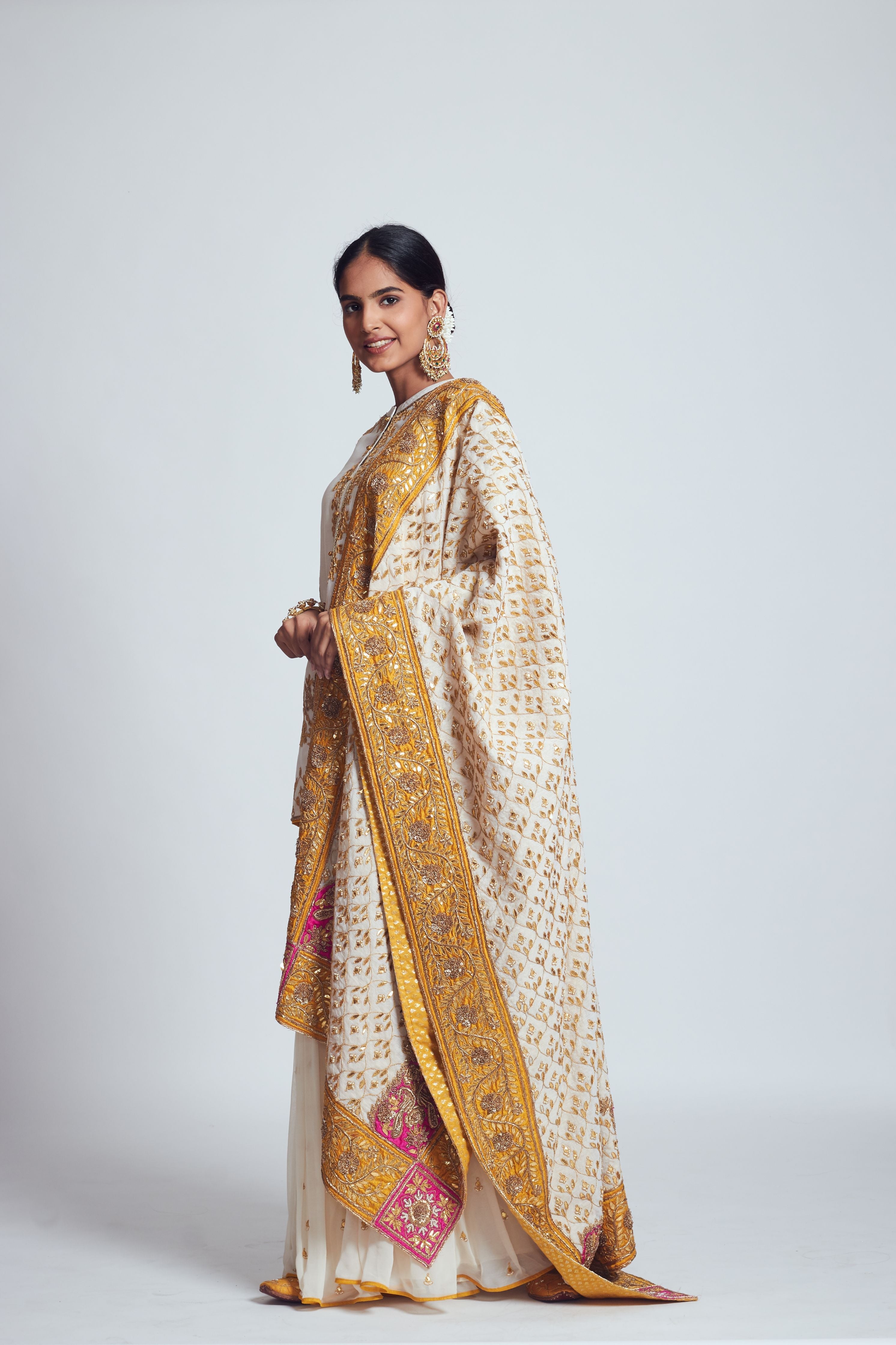 Syra- Daisy Ivory Gota Patti & Dabka Zardozi Work Kurta Garara