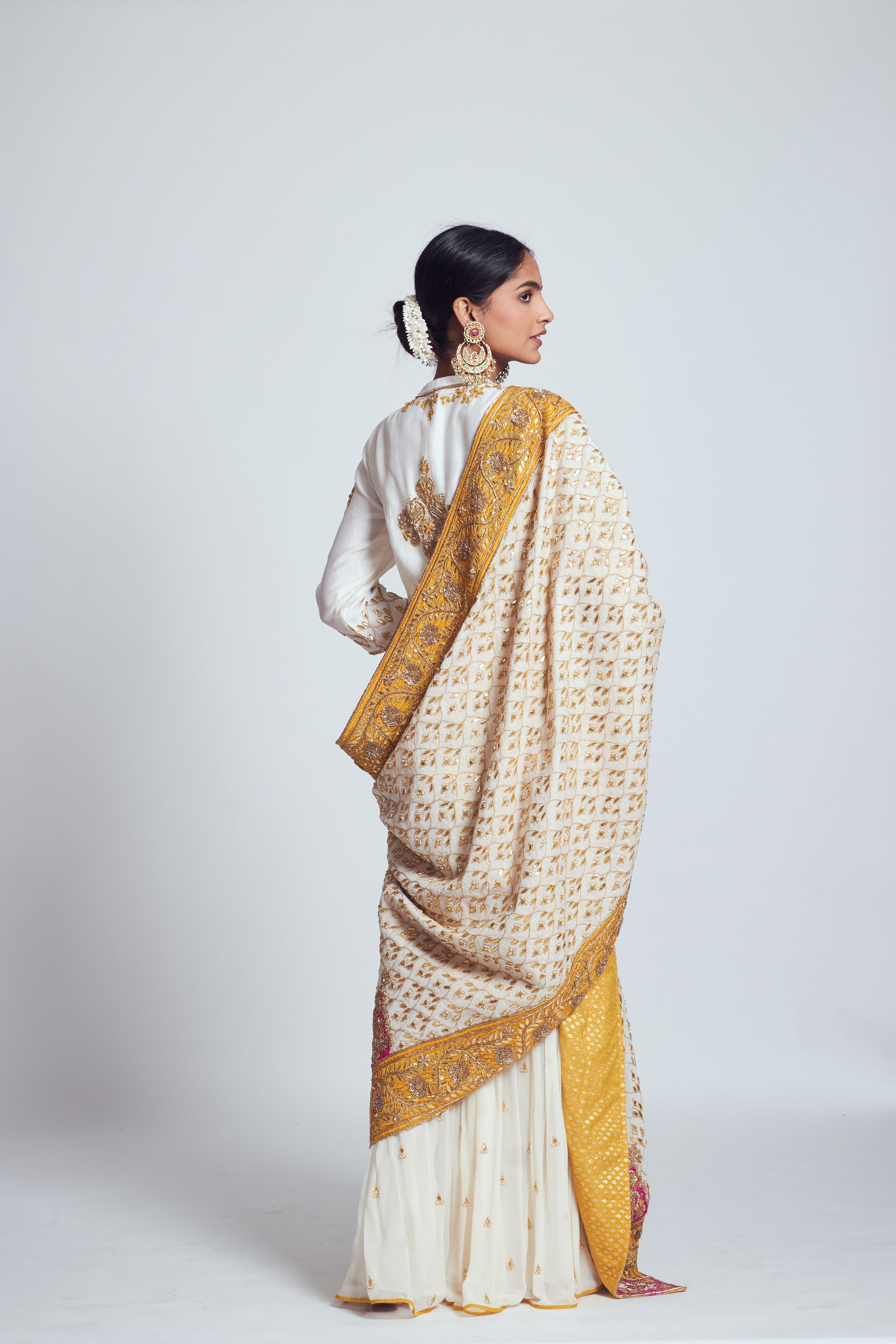 Syra- Daisy Ivory Gota Patti & Dabka Zardozi Work Kurta Garara