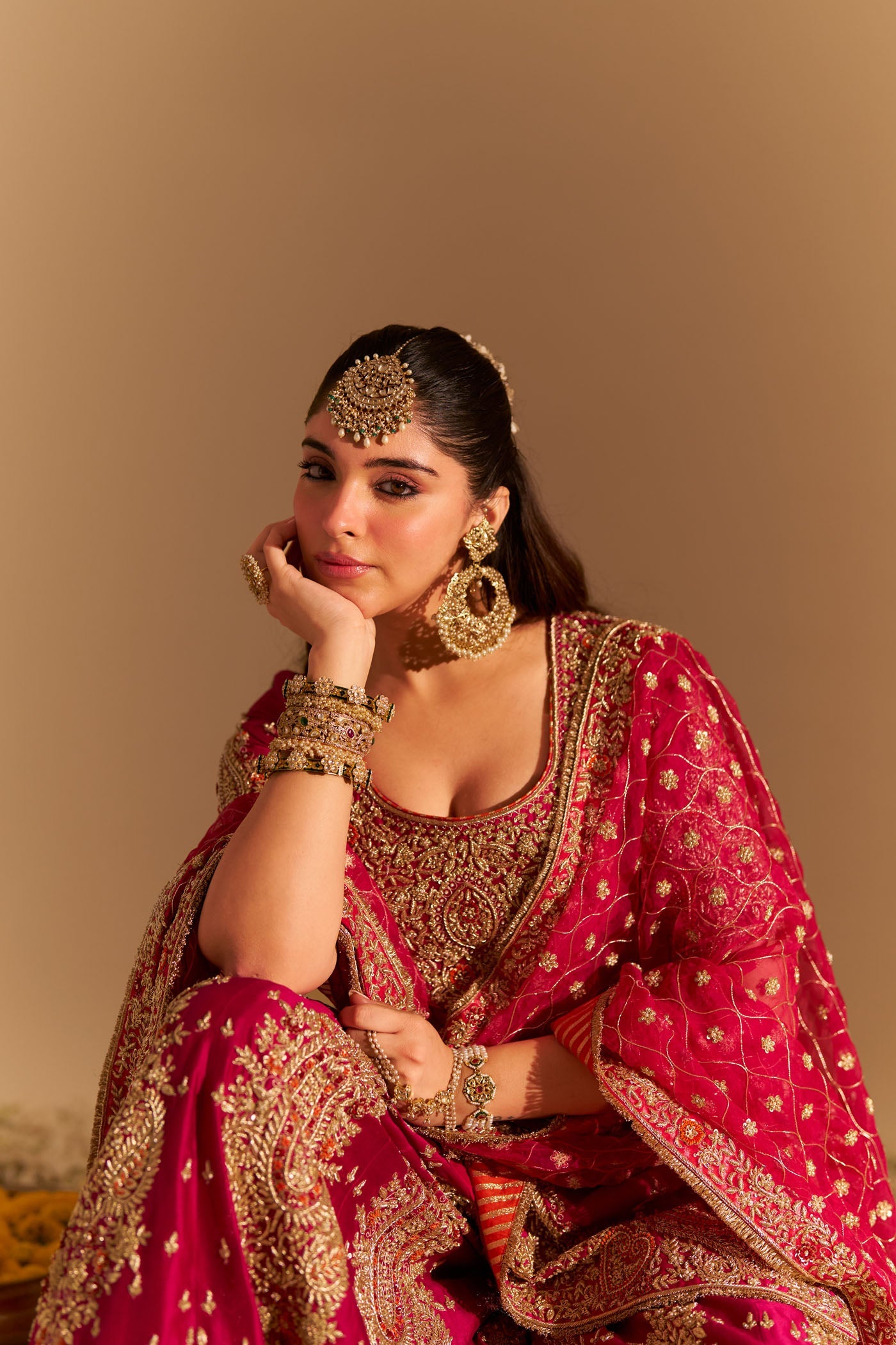 Alina - Dabka Zardozi Embroidered Silk Rani Hotpink Sharara Set