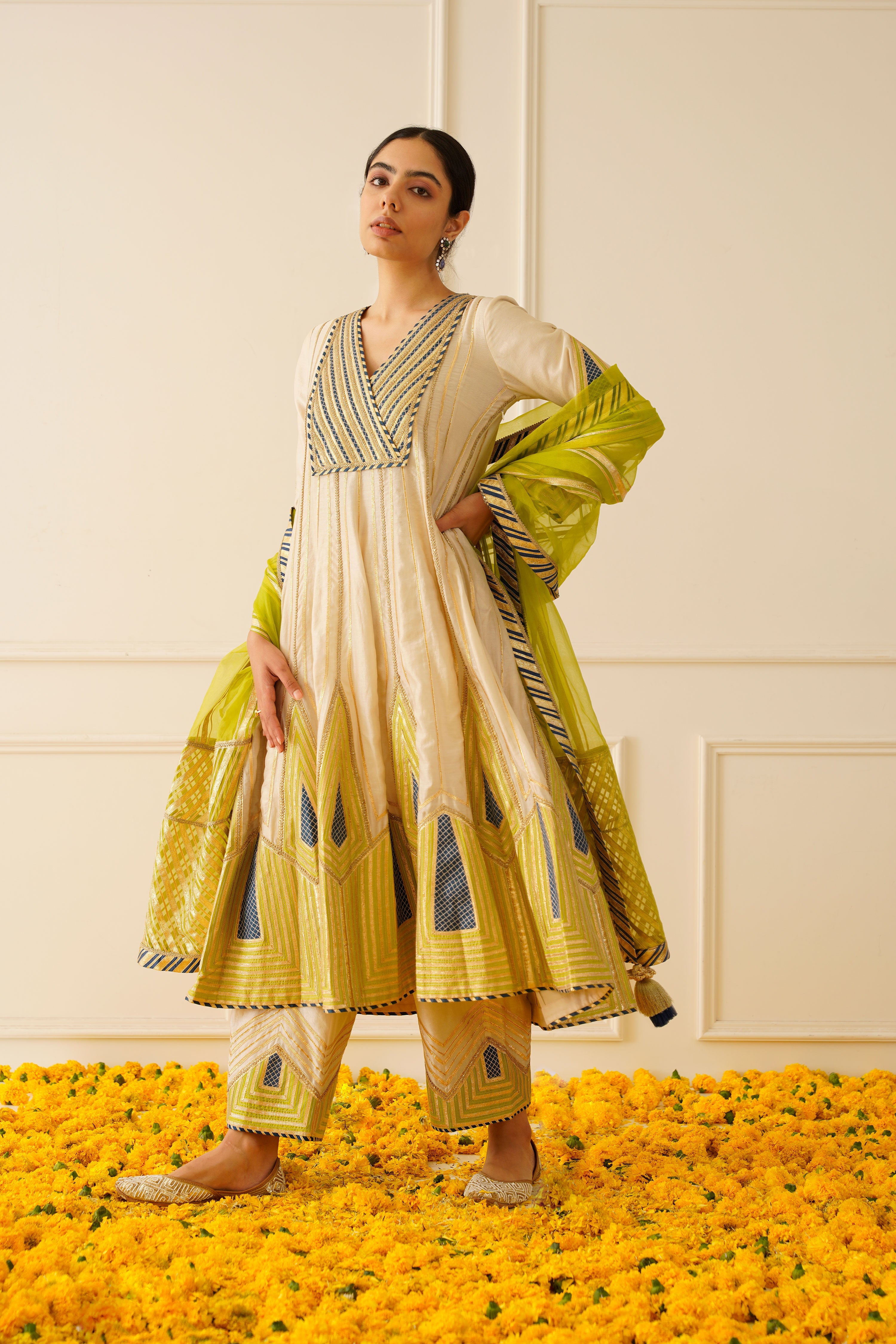 Colourblock Anarkali With Wide Pants