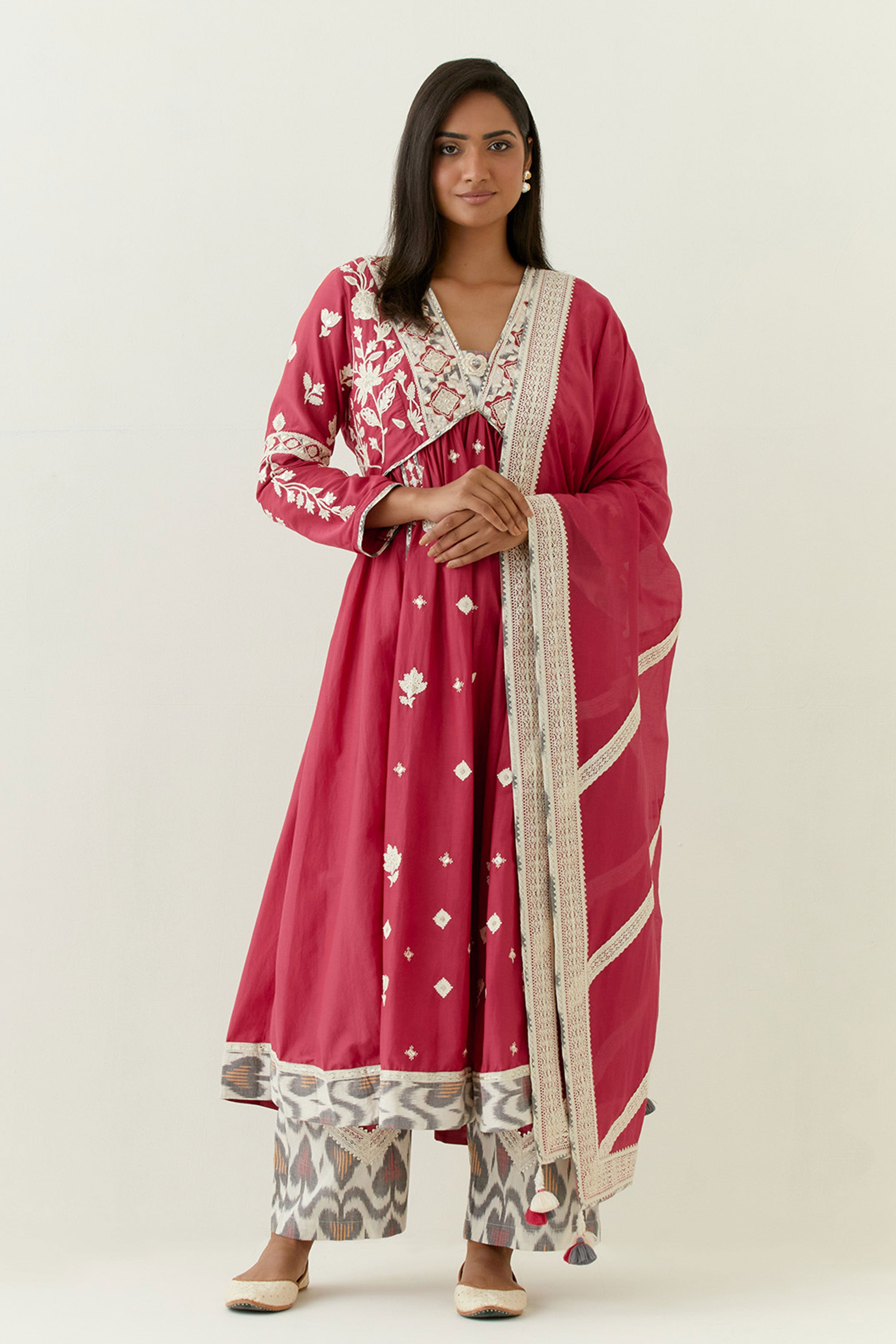 Meher V Neck Long Kurta With Flared Pants