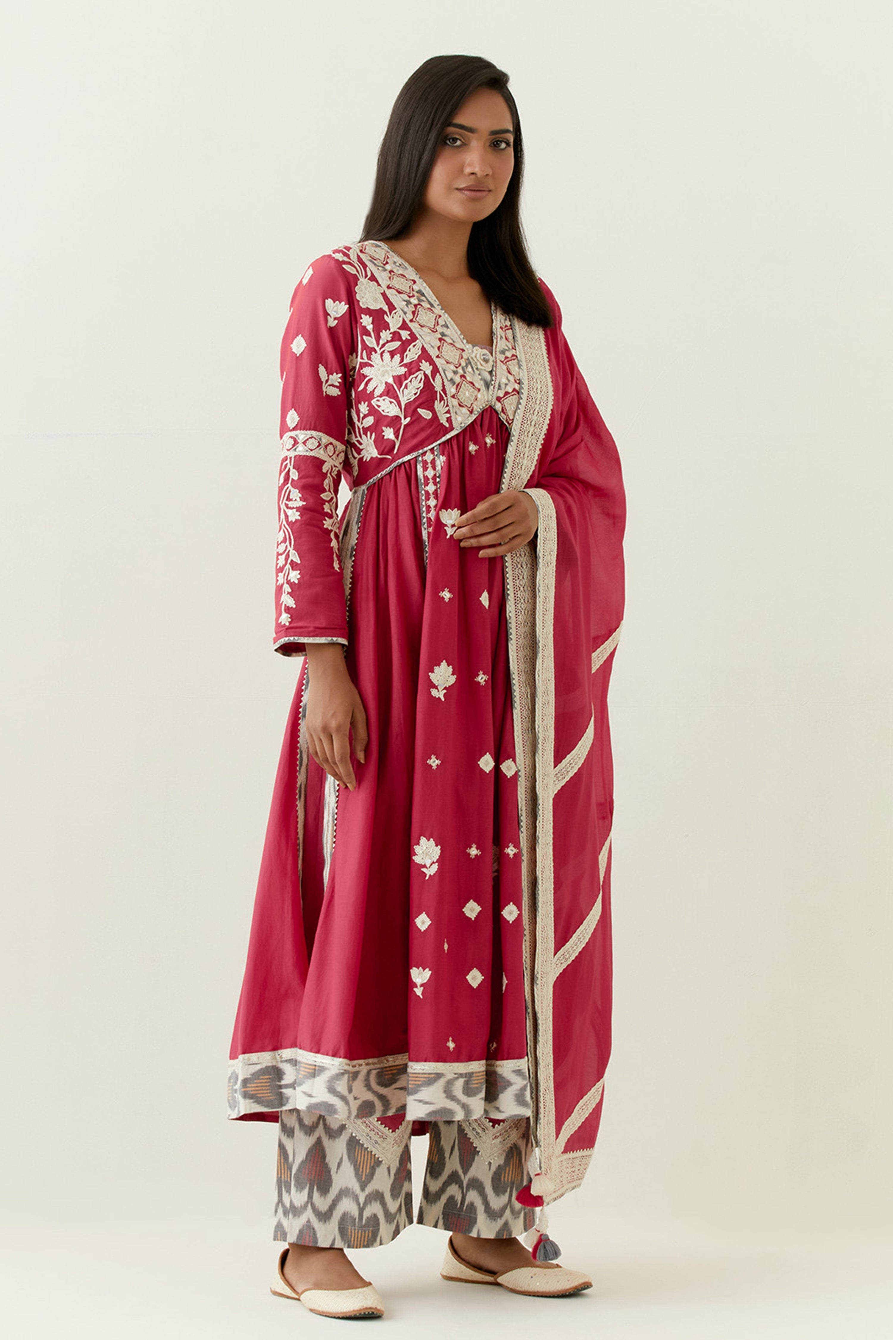 Meher V Neck Long Kurta With Flared Pants