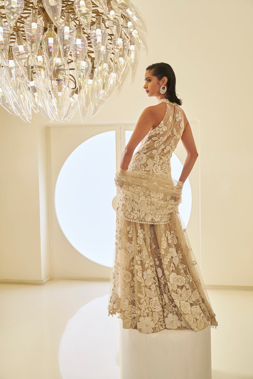 Mira In Nude Three-Dimensional Sharara Set
