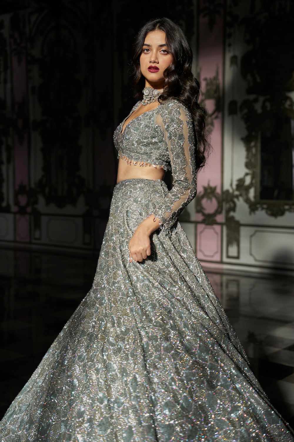 Silver Abstract Lehenga Set