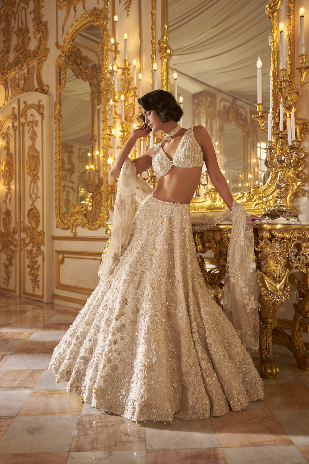 Triptii Dimri In Ivory Three-Dimensional Lehenga Set