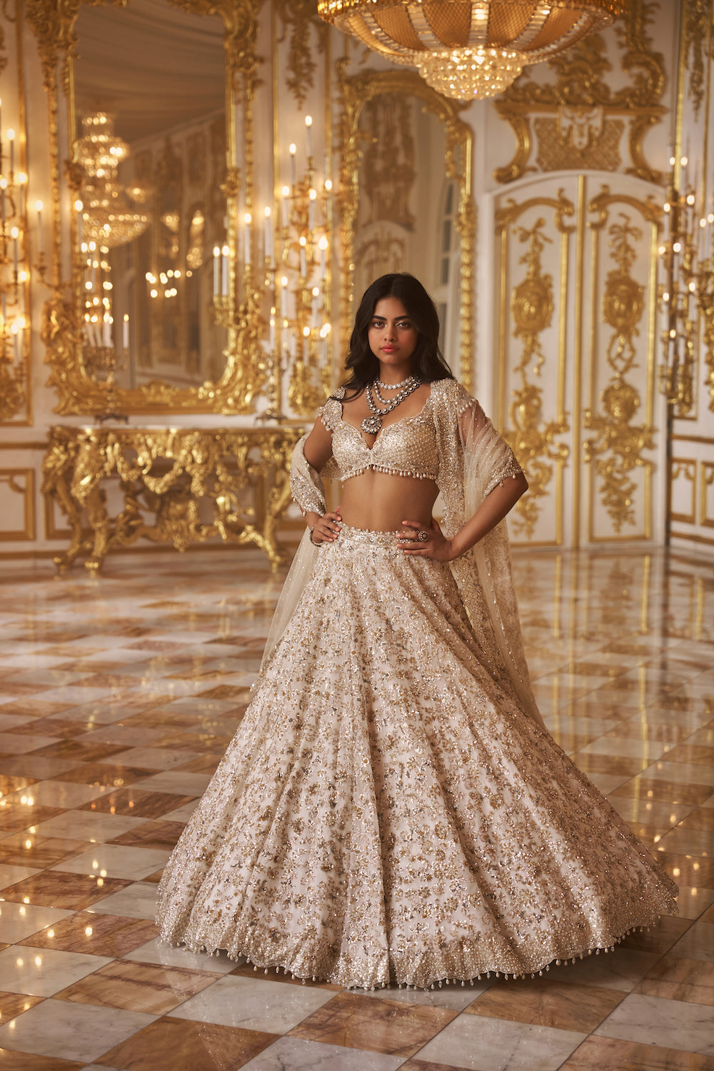 Ivory Sequin Lehenga Set