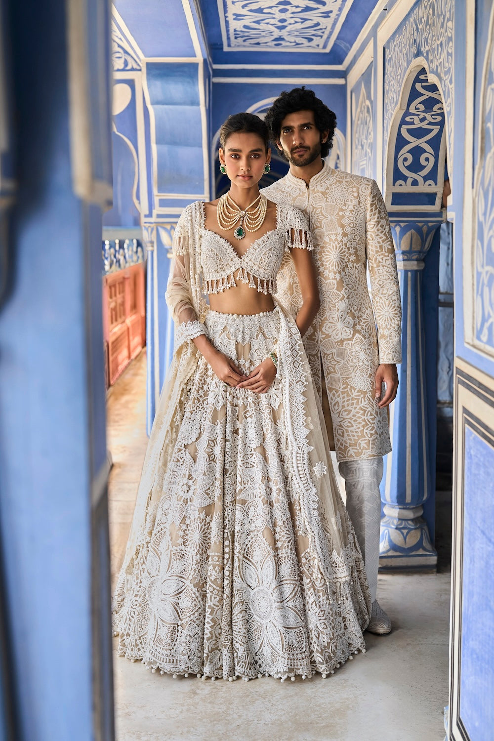 Nude Cream Abstract Lehenga Set