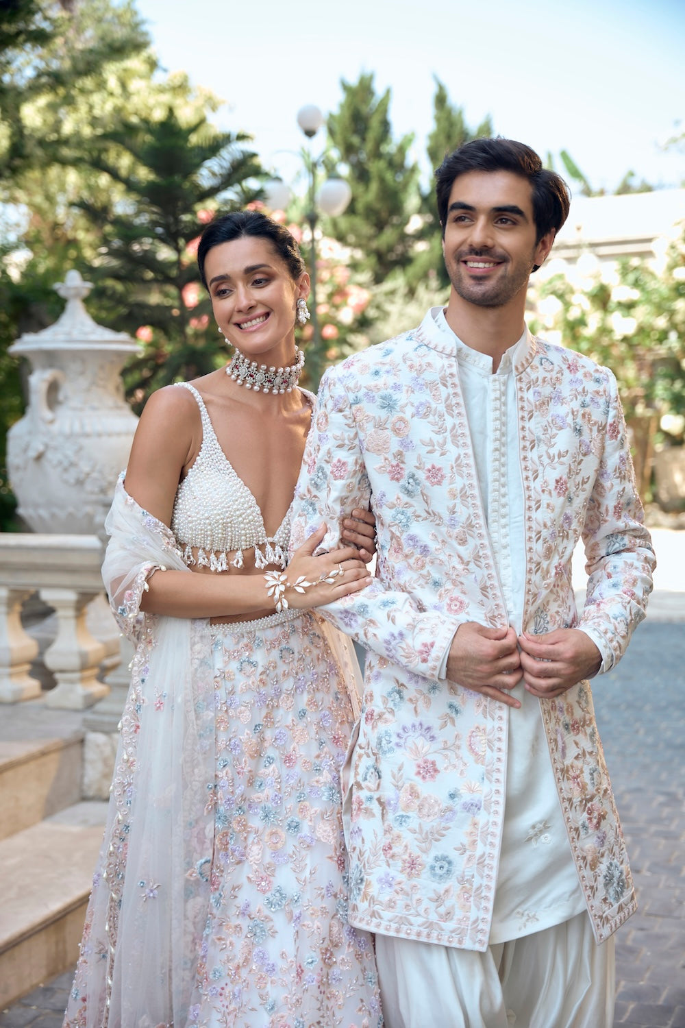 Multi-Coloured Open Sherwani Set