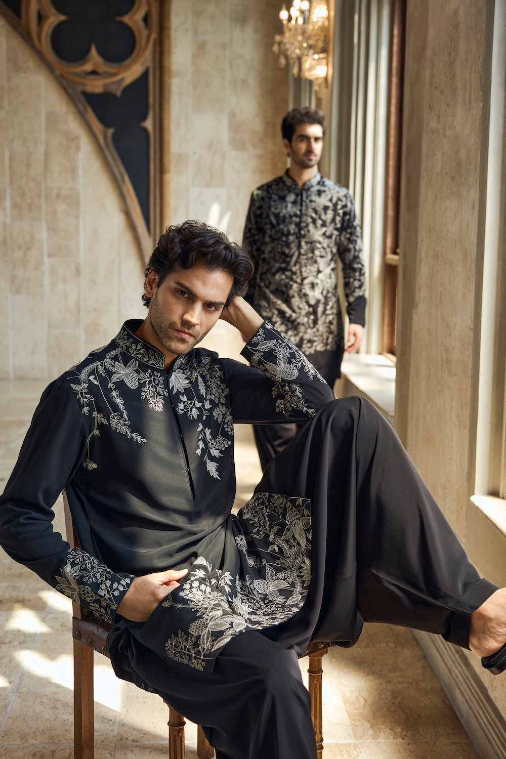 Black & Silver Zari Kurta Set