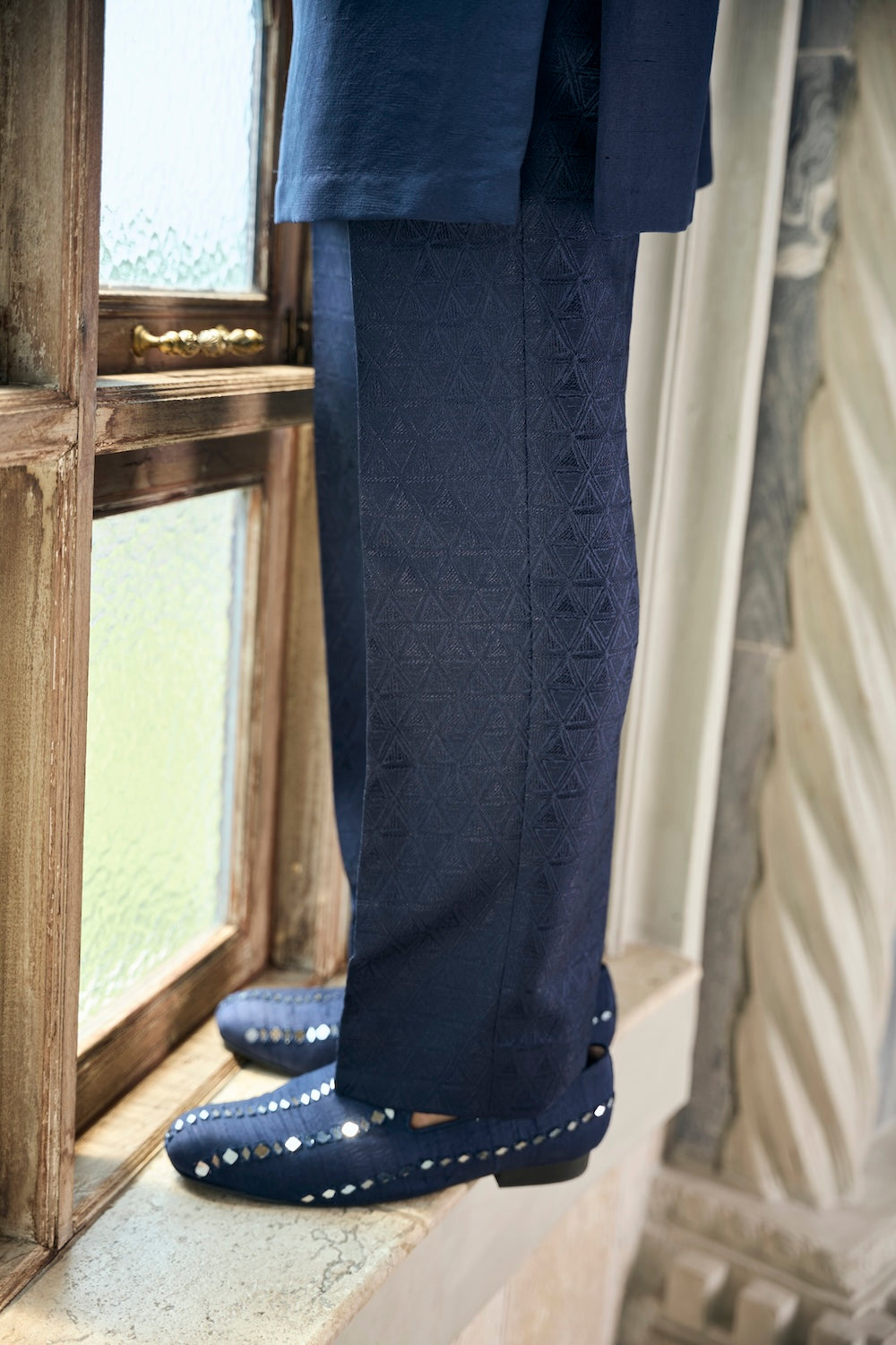 Persian Blue Mirror Open Sherwani Set