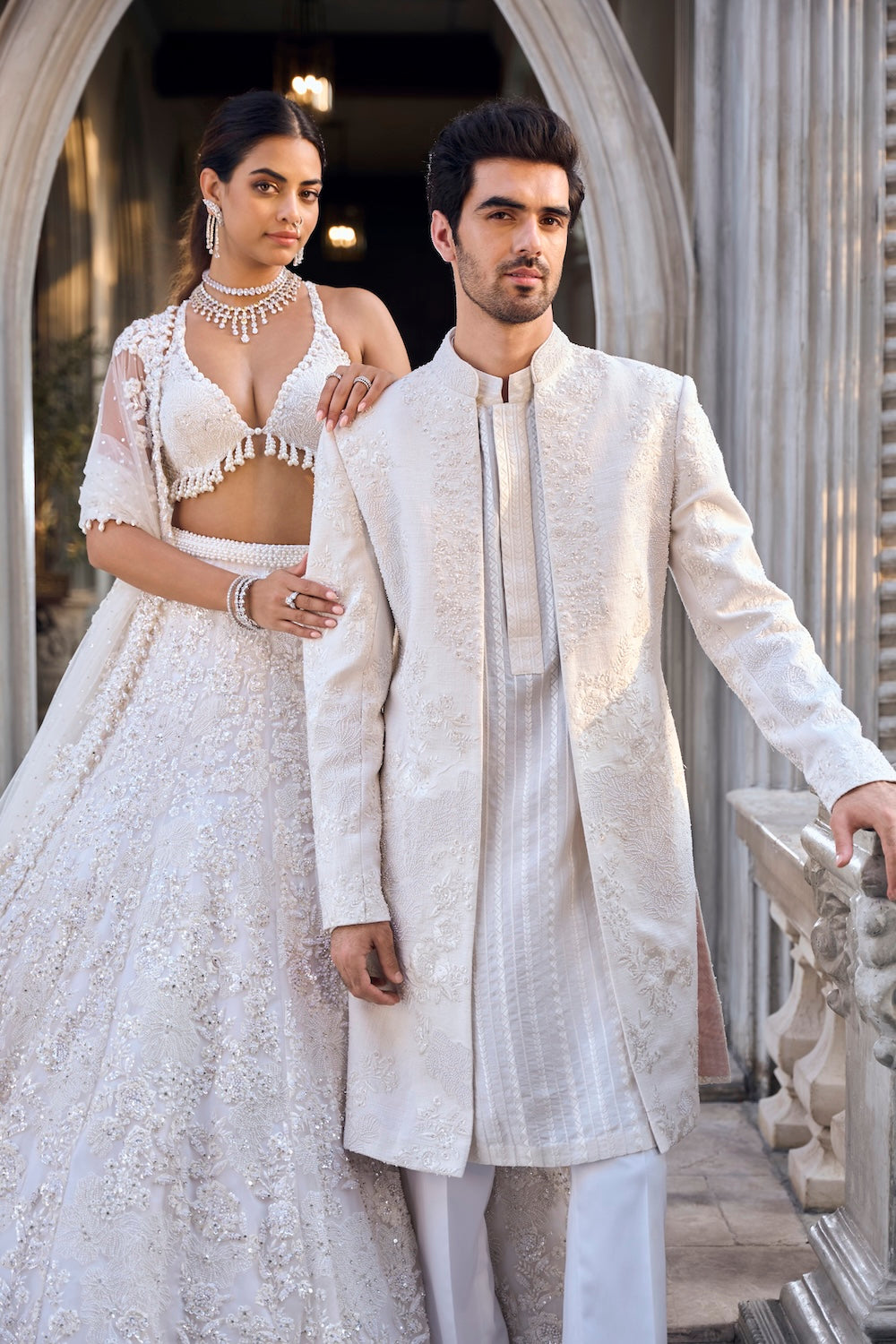 Cream Open Sherwani Set
