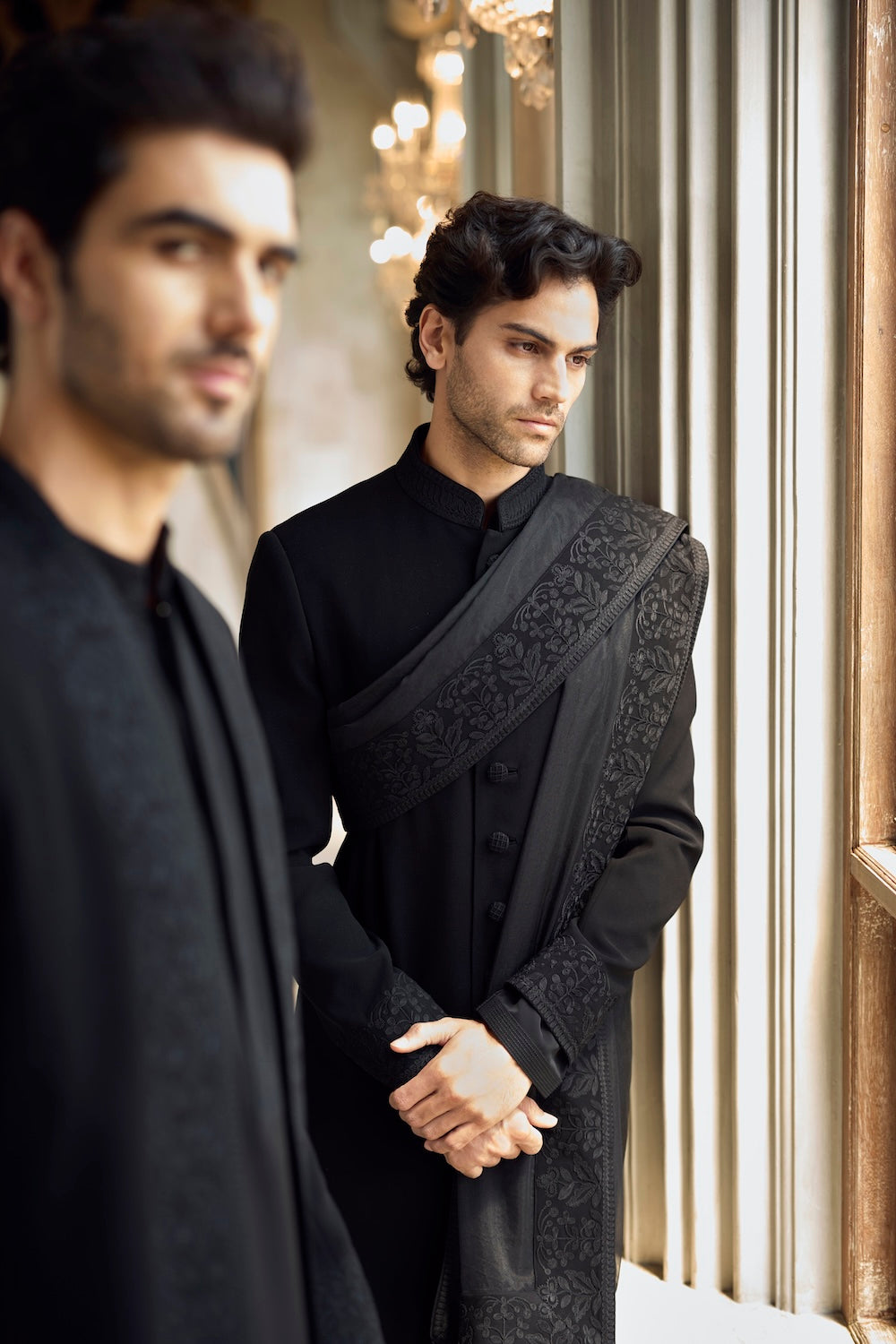 Black Thread Work Sherwani Set