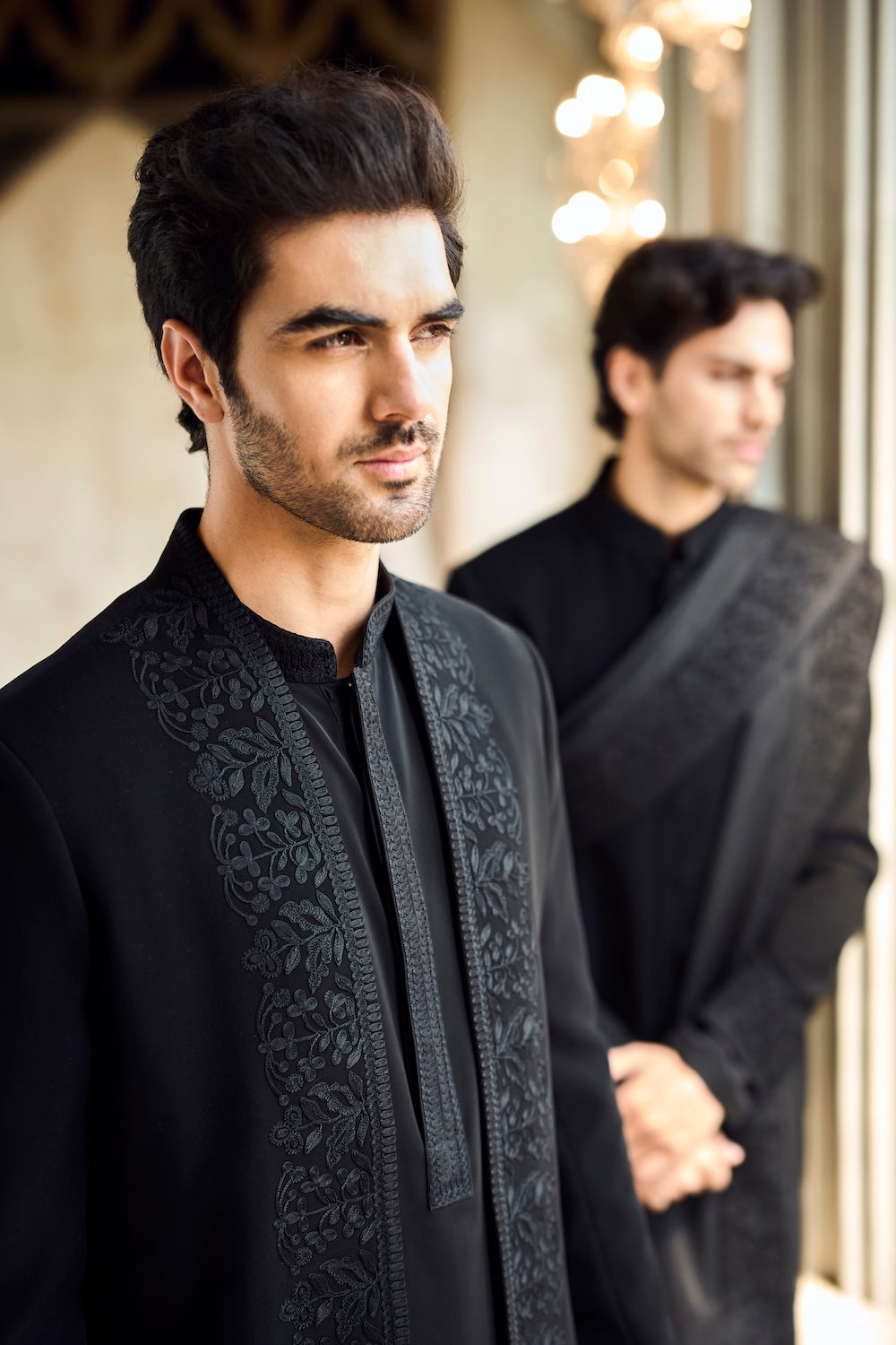 Black Thread Work Sherwani Set