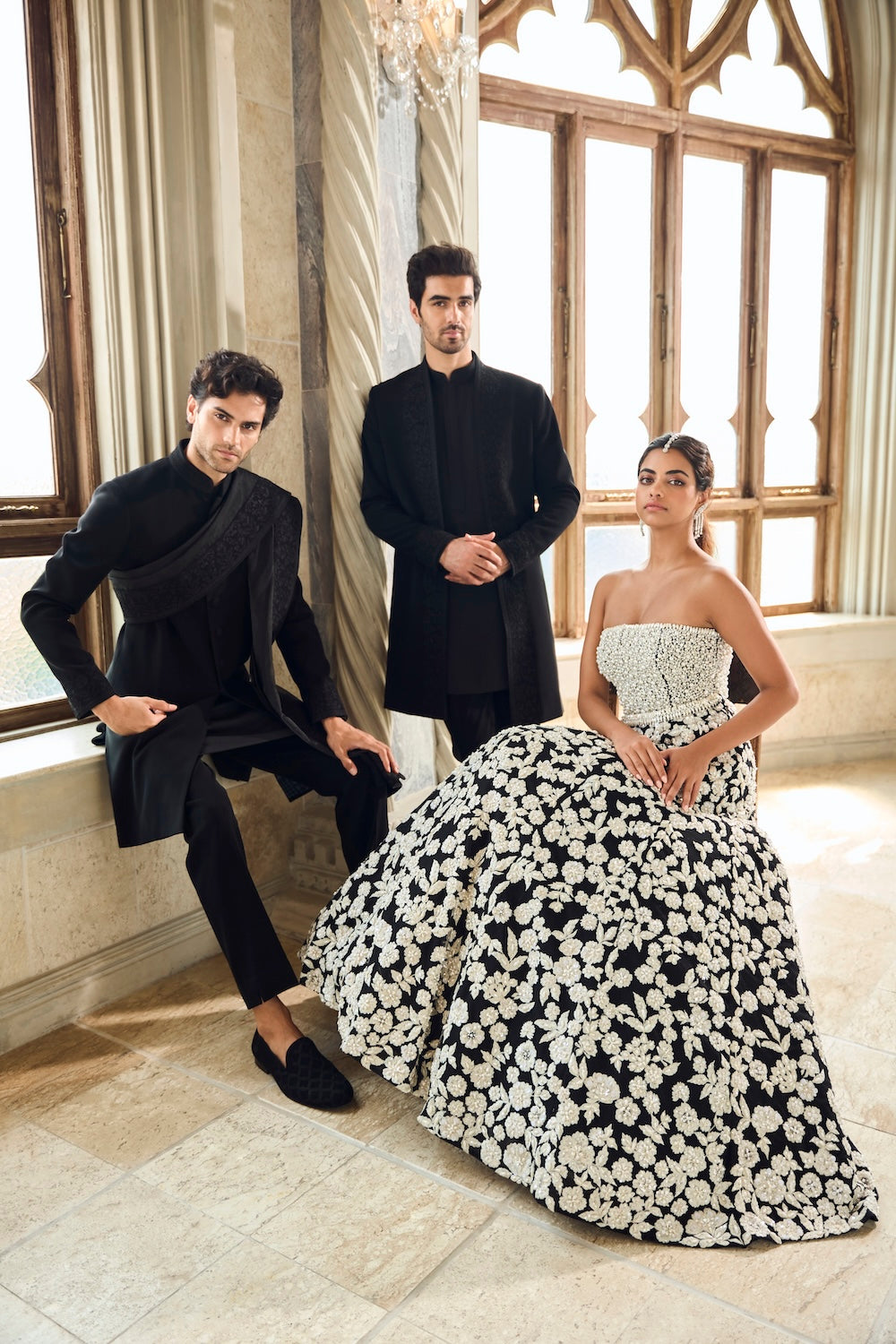Black Thread Work Sherwani Set