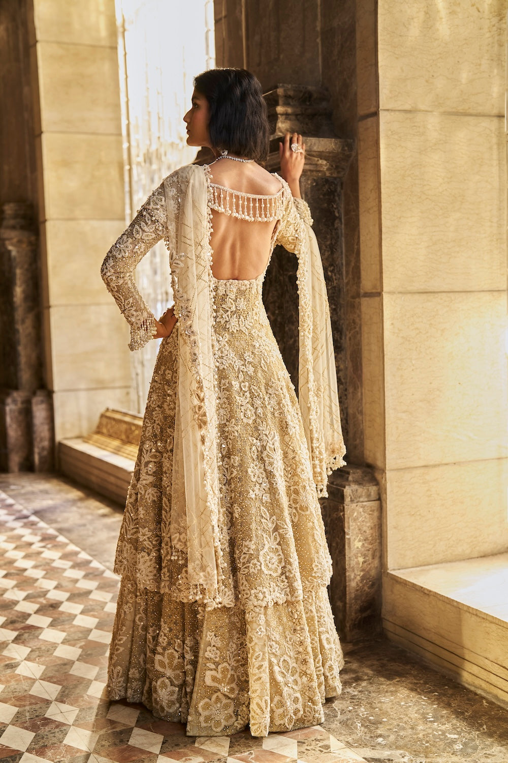 Cream Jacket Lehenga Set
