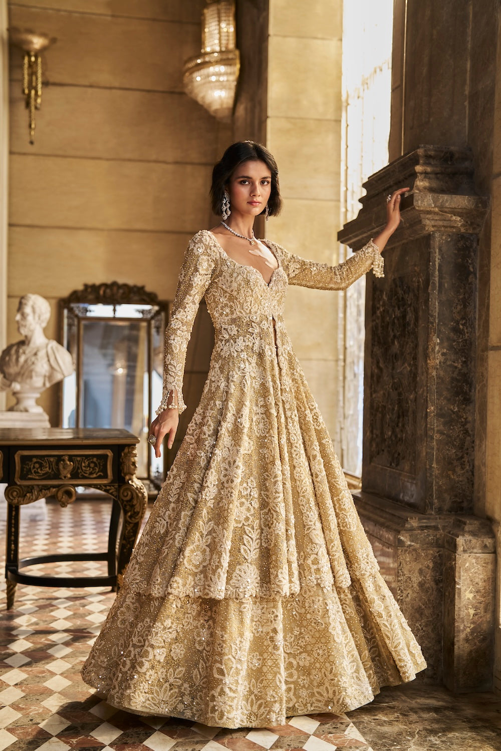 Cream Jacket Lehenga Set