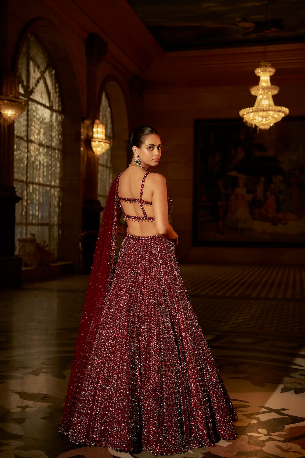 Maroon Sequin Lehenga Set