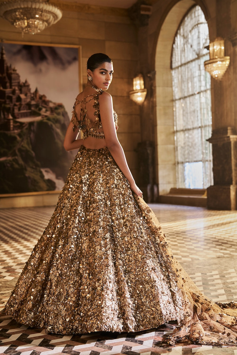 Metallic Gold 3D Lehenga Set