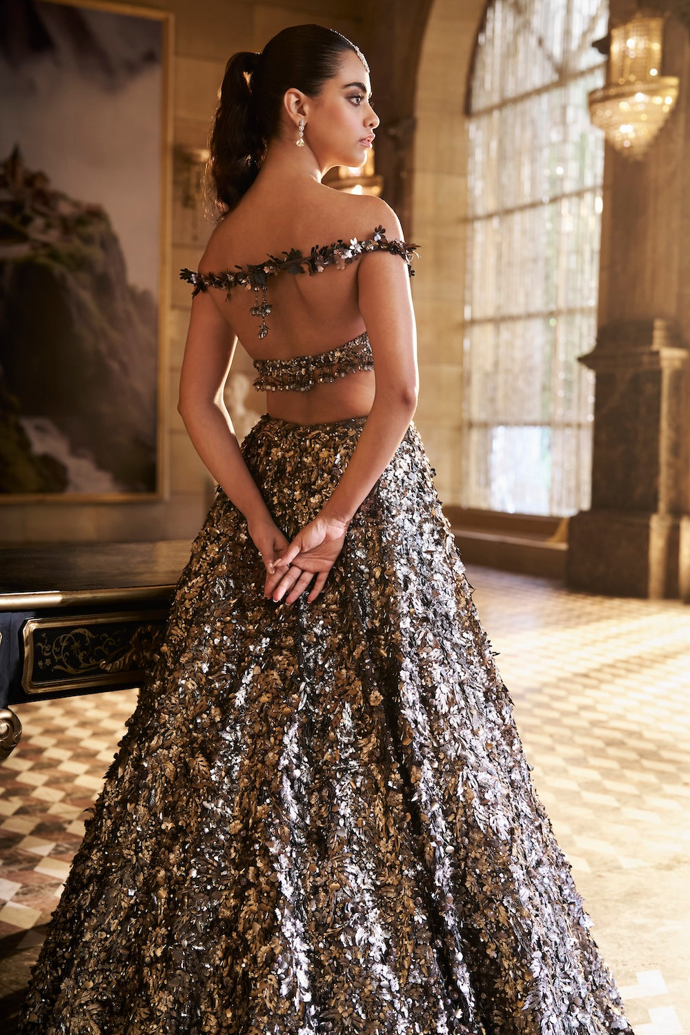 Metallic Silver 3D Lehenga Set