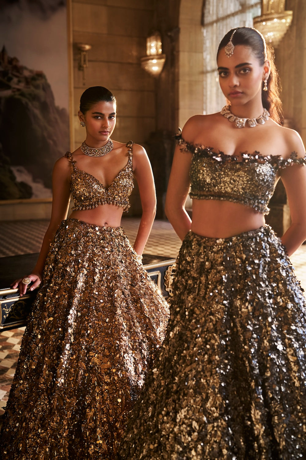 Metallic Gold 3D Lehenga Set