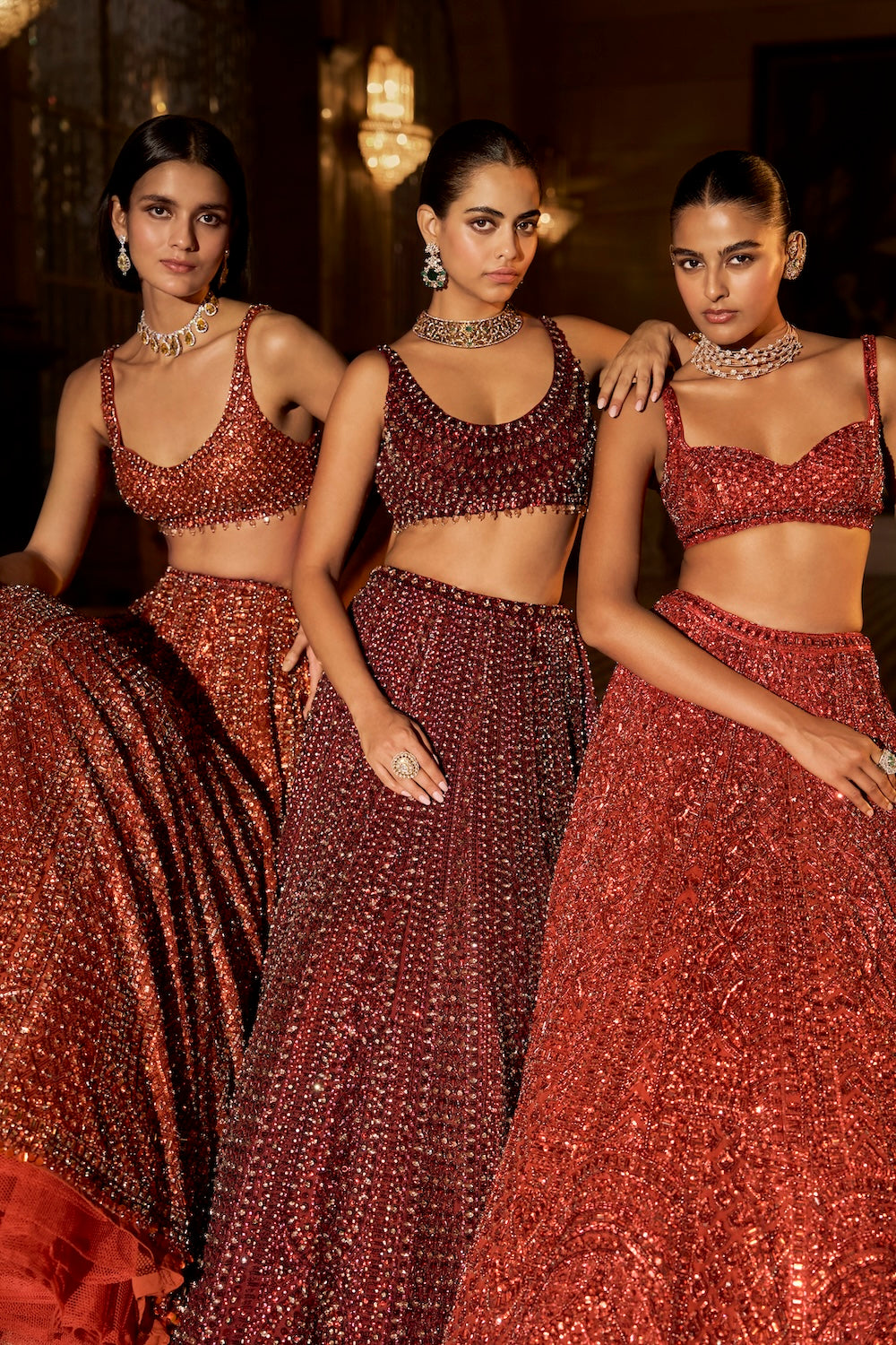 Brick Red Crystal Lehenga Set