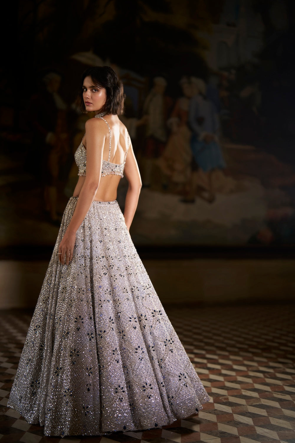 Blue Crystal Lehenga Set