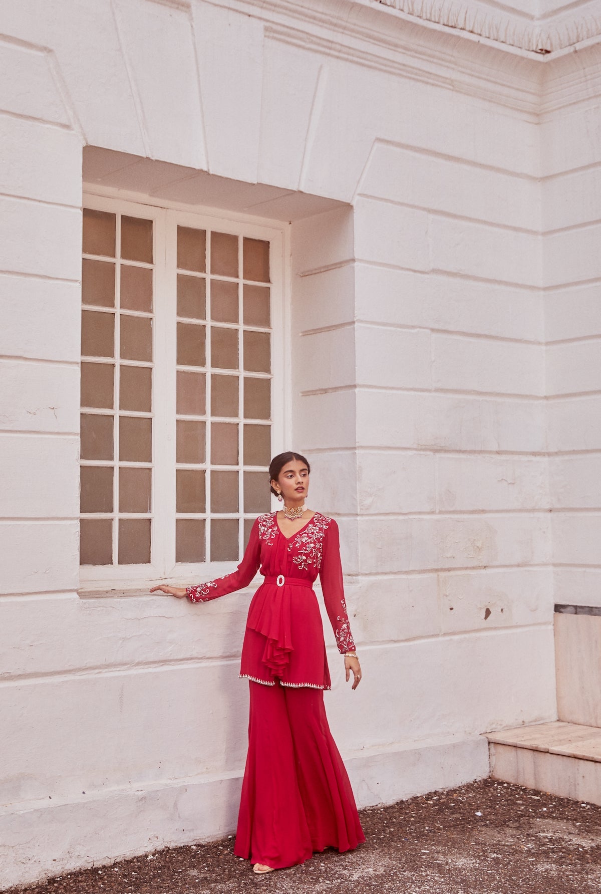 Fuchsia Kurta With Flared Palazzo Set