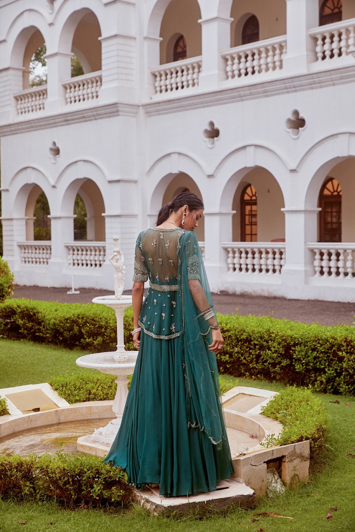 Teal Green Peplum With Lehenga And Dupatta Set