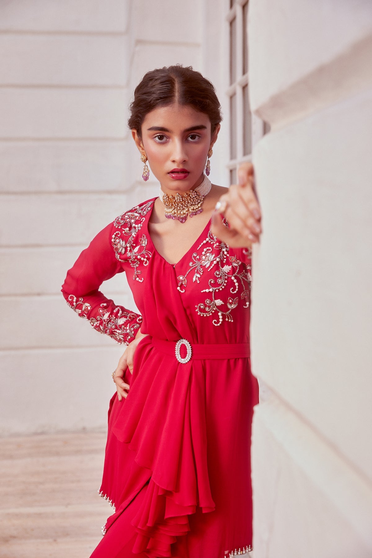 Fuchsia Kurta With Flared Palazzo Set