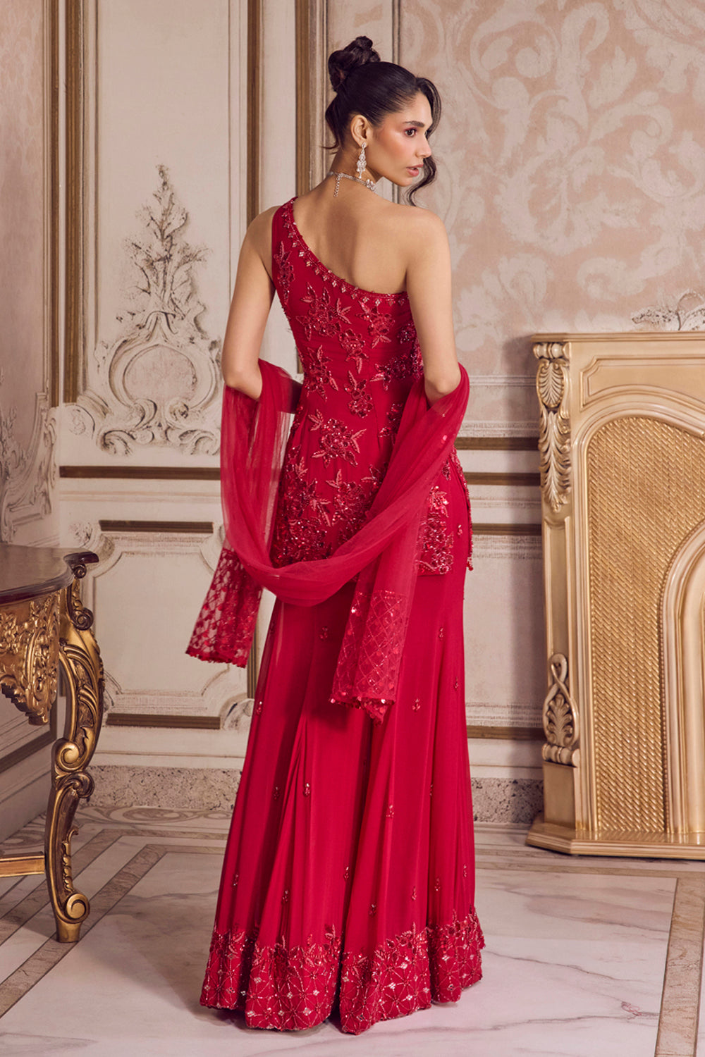 Magenta One Shoulder Kurta And Pants Set