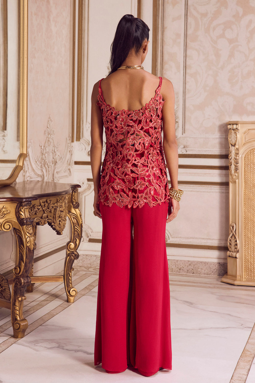 Magenta Cut Work Kurta And Pants Set