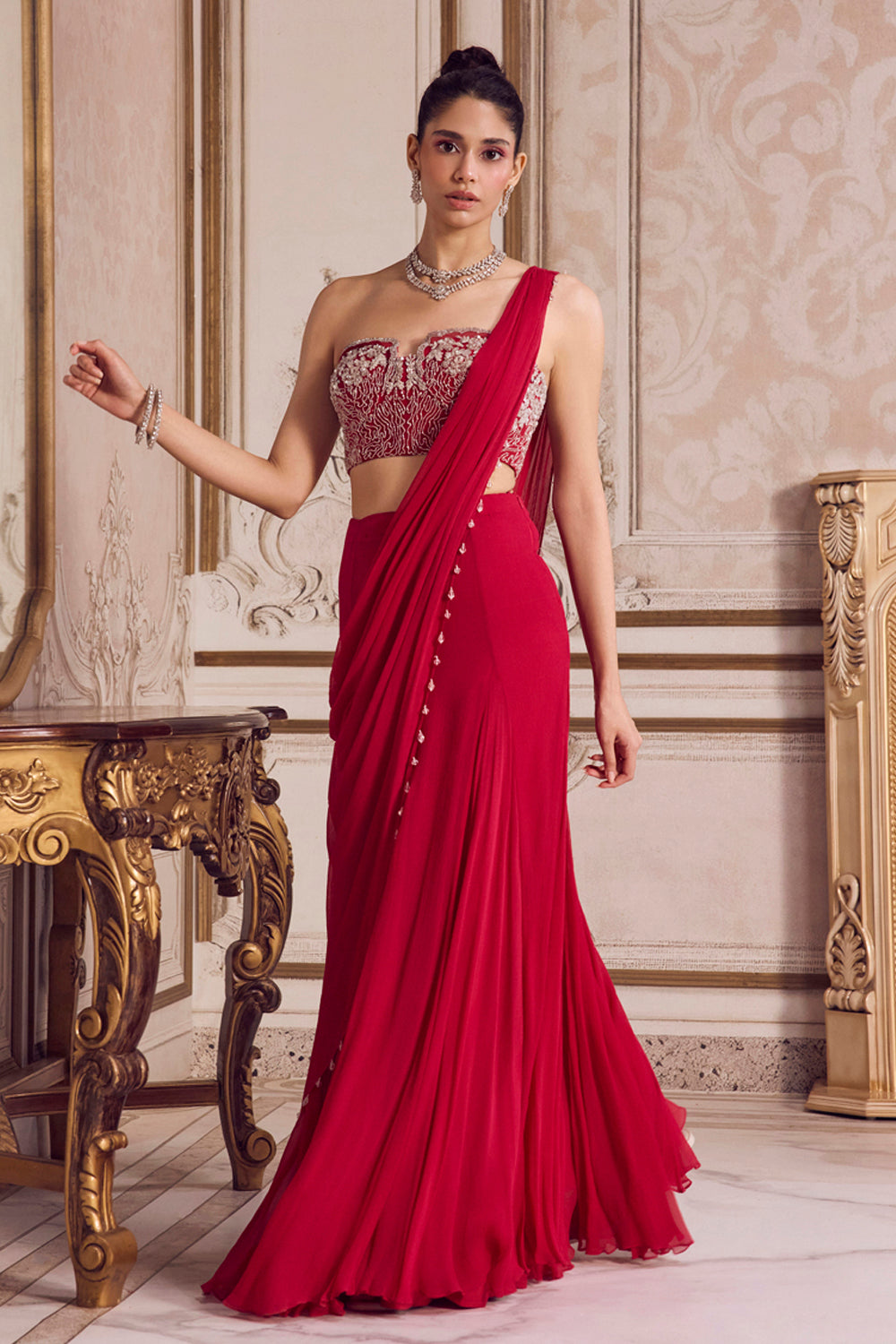 Magenta Chiffon Saree With Corset