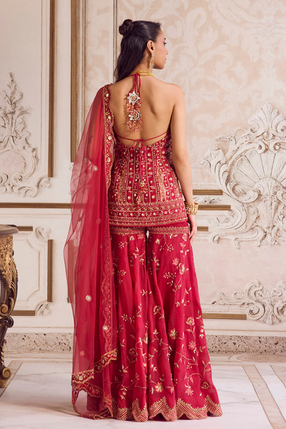 Magenta Halter Neck Kurta And Sharara Set