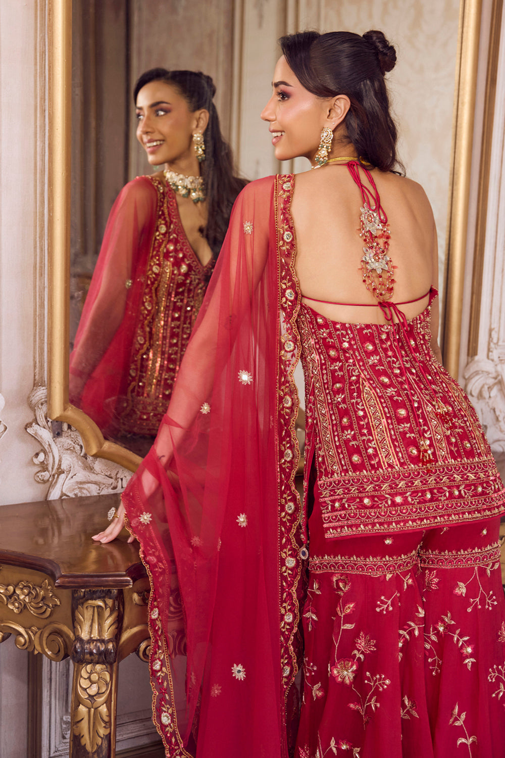 Magenta Halter Neck Kurta And Sharara Set