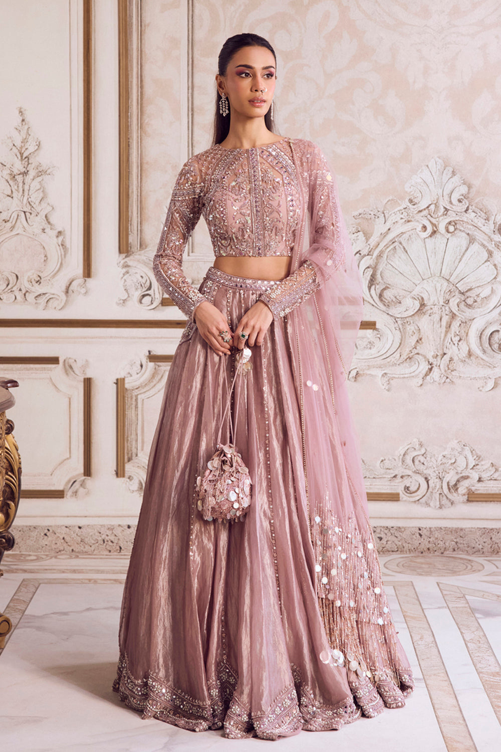Champagne Rose Sequins Potli