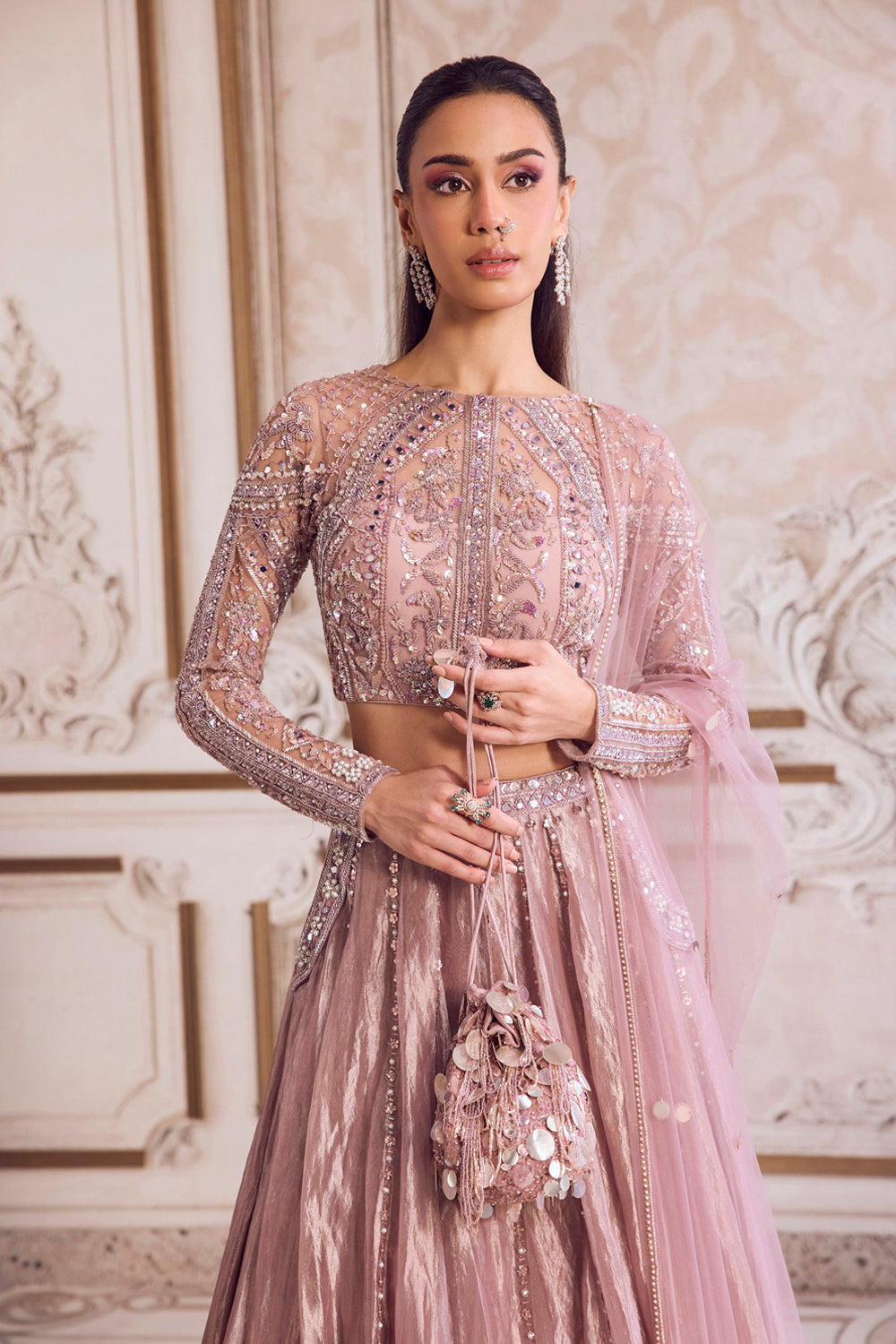 Rose Roop Design Champagne Rose Sequins Potli – Roop's Couture